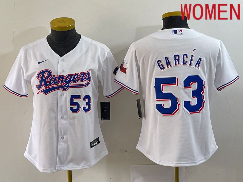 Women Texas Rangers 53 Garcia White Game Nike 2023 MLB Jersey style 2